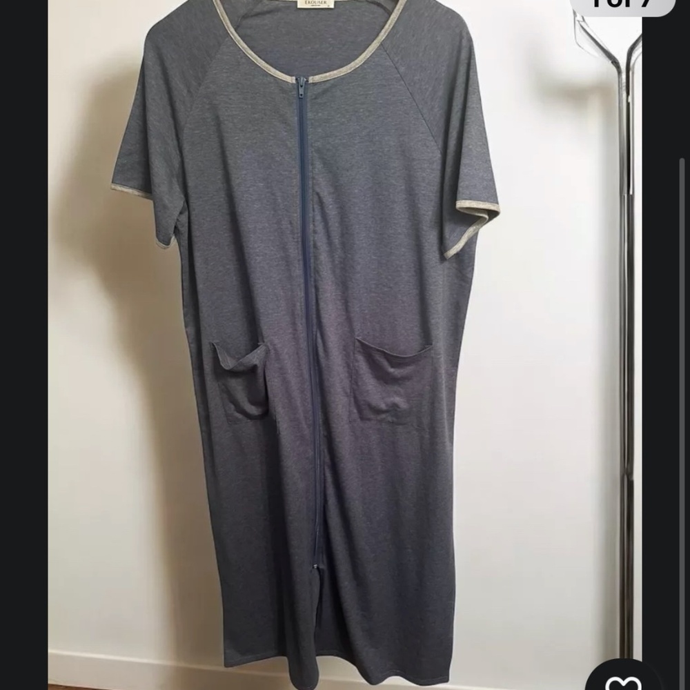 Ekouaer Blue Long Zipper Nightgown Gown‎ With Pockets Women's Size Medium
